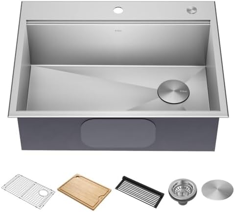 KRAUS Kore 28-Inch Drop In/Top Mount Workstation 16 Gauge Single Bowl Stainless Steel Kitchen Sink with Accessories, KWT310-28 by Unknown