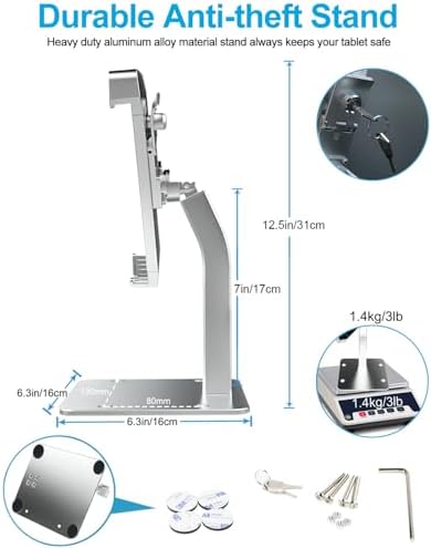 iPad Kiosk Stand, Anti-Theft Tablet POS Holder Desk Mount with Security Lock & Key, Heavy Duty Base & 360° Rotation for 9–14" iPad Pro, Air, Galaxy Tab for Countertop, Retail, Business Displays - Image 3