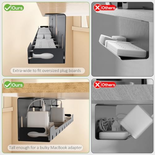 KEEGH Under Desk Cable Management Tray 32 in, Metal Cable Holder, Black - Image 3