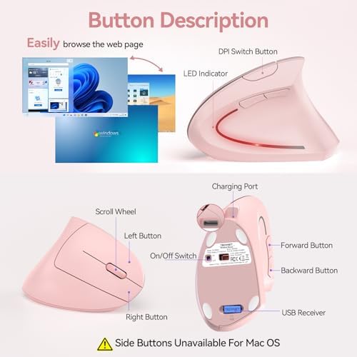 TECKNET Wireless Ergonomic Mouse, Rechargeable Wireless Vertical Mouse - Image 6