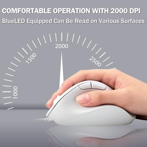 ELECOM Wired USB Ergonomic Shape Mouse, Silent Click, Right Hand, 2000DPI, 5 Buttons, Optocal Sensor, Compatible with PC, Mac, Laptop, EX-G, Lsize White (M-XGM30UBSKWH) - Image 6