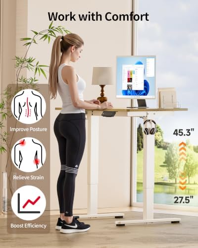 Okin Standing Desk Electric Adjustable Computer Desks, Whole Piece Stand up Desk Office Gaming Home Office Memory Desks 48x24 inches Cream Pecans - Image 6
