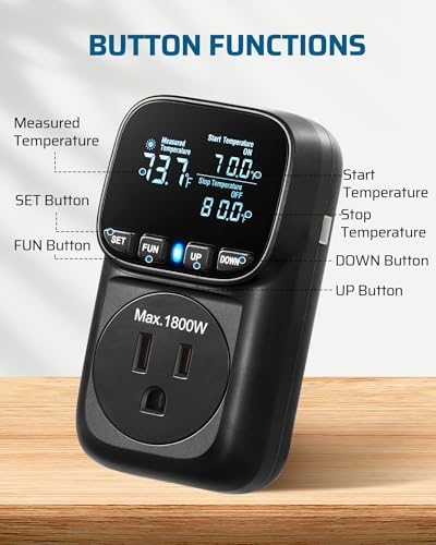 DEWENWILS Temperature Controller Outlet 15A Thermostat Plug, -40~210°F - Image 2