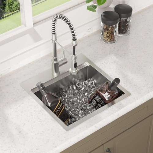 Lordear Drop in Kitchen Bar Sink 21x20x9 Inch Workstation 16 Gauge Stainless Steel Single Bowl Topmount Over Counter for Wet Bar/Prep/Small Kitchen with Cutting Board - Image 3