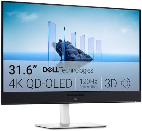 Dell 32 Plus 4K QD-OLED Monitor S3225QC - 31.6-inch (3840 x 2160) 120Hz 0.03ms Display, AI-Enhanced 3D Spatial Audio, Height/Tilt/Swivel/Slant Adjustment - Ash White by Dell