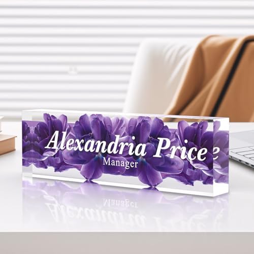 Personalized Acrylic Office Desk Name Plate with Name and Title Printing by nyareka