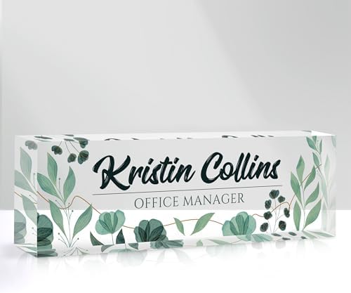 Custom Name Plate for Desk, Personalized Desk Name Plate on Clear Acrylic Glass, Appreciation Gifts for Teacher Employee Boss Coworkers Nurse, Office Desk Accessories for Women Men (Olive) by DOCRAGI