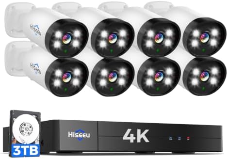 Hiseeu 4K Wired Security Camera System,8PCS 8MP CCTV Cameras,3TB HDD by Hiseeu