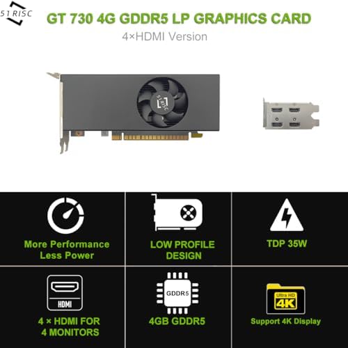 51RISC GT 730 4GB LP Graphics Card, 4 HDMI Ports Low Profile GDDR5 Small Form Factor Video Card for Gaming 8K Display Desktop/Mini PC SFF Video Card (GTX 730 4G 4×HDMI LP) - Image 2
