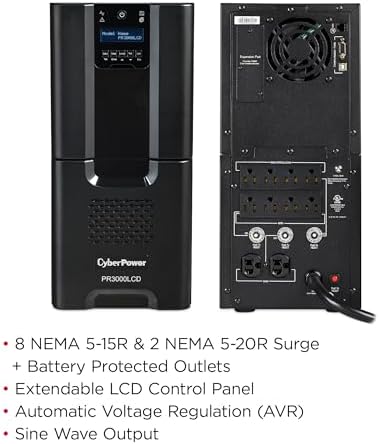 CyberPower PR3000LCD Smart App Sinewave UPS System, 3000VA/2700W, 10 Outlets, AVR, Tower - Image 5