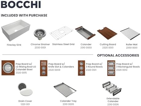 BOCCHI Contempo Workstation Apron Front Step Rim Fireclay 33 in. Single Bowl Kitchen Sink with Accessories in White - Image 5