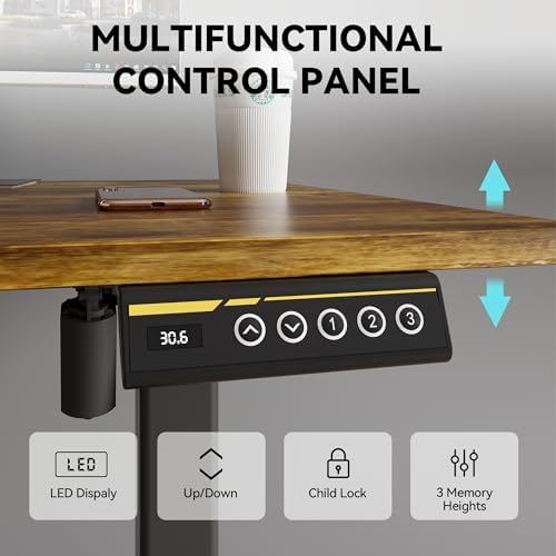 Electric Standing Desk with Lockable Wheels,Adjustable Height Sit Stand Desk for Home Office,Ergonomic Computer Desk Workstation (Brown, 48 * 23.6) - Image 5