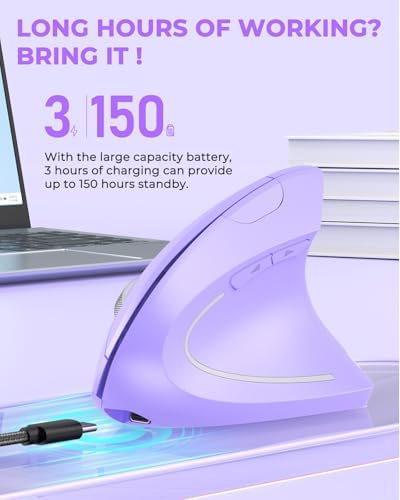 Lekvey Ergonomic Mouse, Rechargeable Wireless Vertical Mouse, Light Purple - Image 4