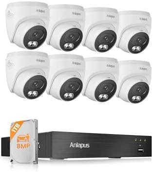 Anlapus 4K Security Camera System, 8pcs 8MP Wired Dome Cameras, 1TB HDD by Anlapus