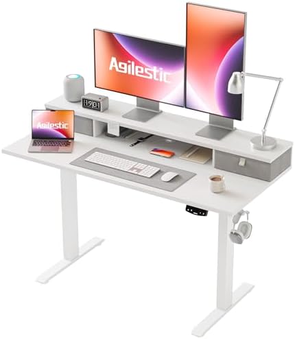 Agilestic 48 x 24 Inches Electric Standing Desk with 2 Storage Drawers, Adjustable Height Sit and Stand Computer Table with Splice Board, White by Agilestic