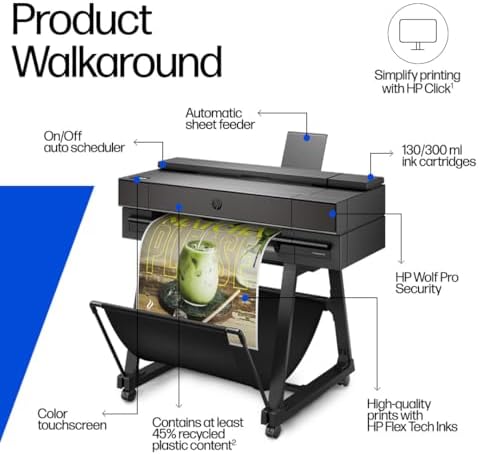 HP DesignJet T870 Large Format 24-inch Plotter Printer, for Easy & Secure Multi-Size Prints. Includes 2-Year Care Pack with Onsite Support (AM0X9H) - Image 5