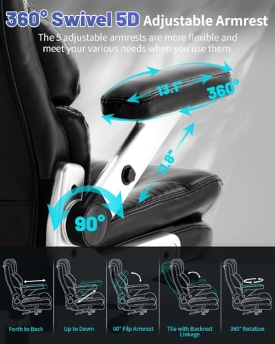 800LBS Big and Tall Office Chair for Heavy People, Heavy Duty Executive Chair with High Back, Extra Wide Seat and Adjustable Lumbar, Large Computer Desk Chair Comfortable for Home Office - Image 3