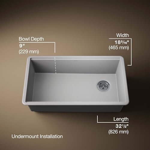 KOHLER Billings™ 32-1/2" Undermount Kitchen Sink, Single-Bowl Sink, Neoroc, K-33710-CM4, Matte Grey - Image 3