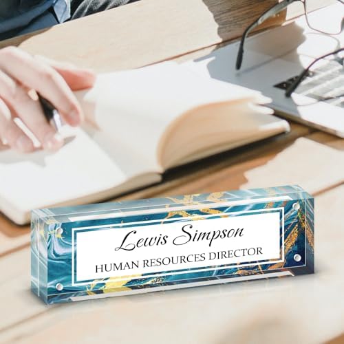 Desk Name Plate Personalized, Desk Double sided pattern Name Plate Personalized Office Desk Decor for Women and Men , Teacher Nurse Boss Employee Appreciation Gifts (Green marble, fixed pattern) - Image 4