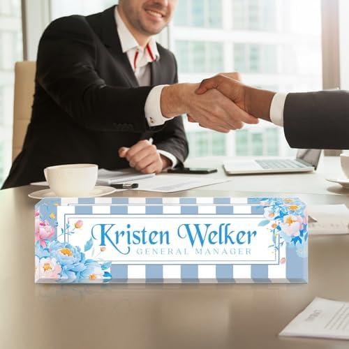 Custom Office Name Plate for Desk - Desk Name Plate Personalized Gifts for Coworkers, Boss, Employees, Teacher, Nurse - Office Desk Decor for Women Men - Employee Appreciation Gifts (Blue White) - Image 4