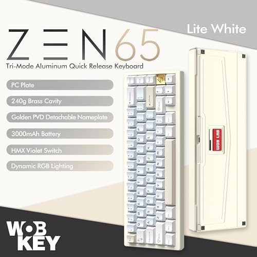 KEEBMONKEY WOBKEY Zen 65 65% Quick Release Wireless Mechanical Keyboard with RGB, CNC Aluminum Case, Hot-Swappable, VIA Support, BT/2.4G/USB-C Gaming Keyboard for Mac/Windows (Lite White) - Image 2