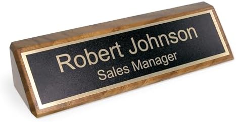 ExcelMark Personalized Walnut Wood Business Desk Black Name Plate with Gold Letters - 2"x 8" by ExcelMark