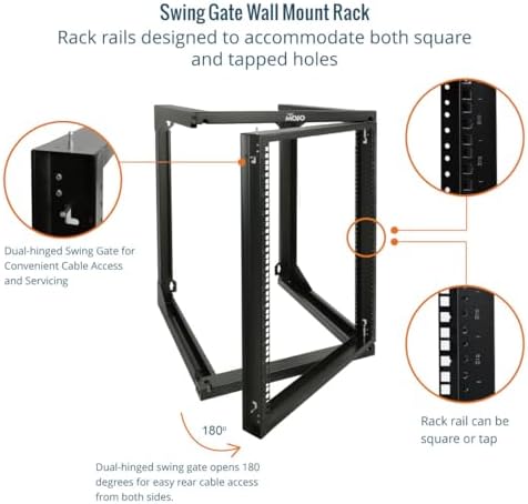 Tecmojo 15U Wall Mount Server Rack, Open Frame Network Rack for 19" Computer/AV/Data/IT/Media Equipment, 24" Depth, 16" Apart Mounting Holes, Swing Gate, Square and Tapped Holes - Image 3