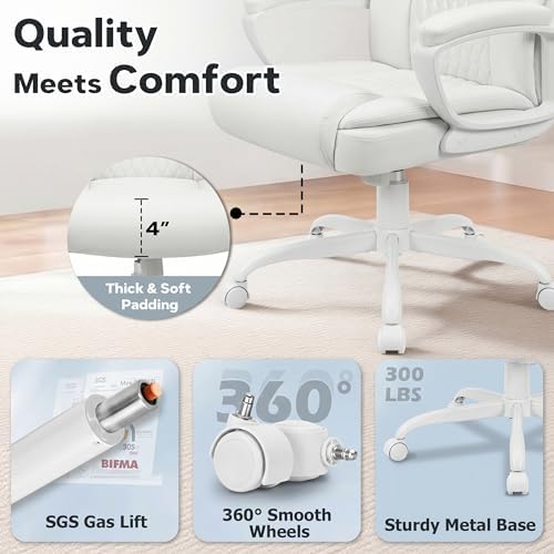 Executive Office Chair, High Back Ergonomic Desk Chair with Lumbar Support, Adjustable Big and Tall Computer Chair, 360° Swivel, PU Leather, White - Image 4