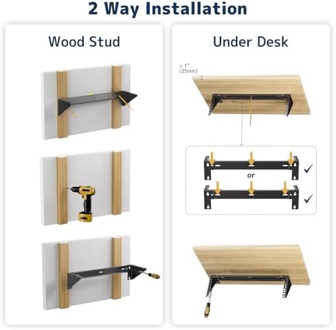 3U Vertical Wall Mount Rack - 19" Steel Wall & Under-Desk Bracket for Server, Network Switch, or Patch Panel, Supports up to 121lbs, for Cabinet or Server Room, JHSVR-3U - Image 6