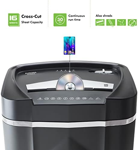 Aurora Anti-Jam 16-Sheet Crosscut Paper/CD and Credit Card Shredder/ 5-Gallon pullout Basket 30 Minutes Continuous Run Time - Image 4