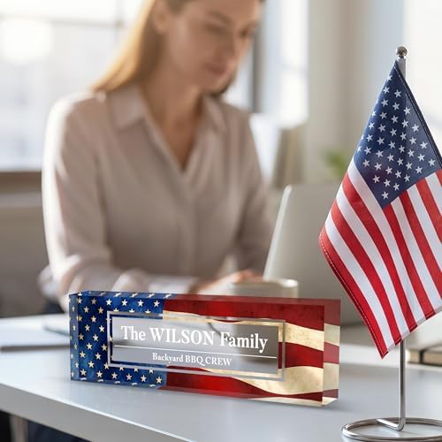 Desk Name Plate Personalized, Acrylic Name Plate for Desk, Summer Office Desk Accessories, Americana Decor for Home Office Desk, Personalized Office Gifts for Coworkers Employees - Image 2