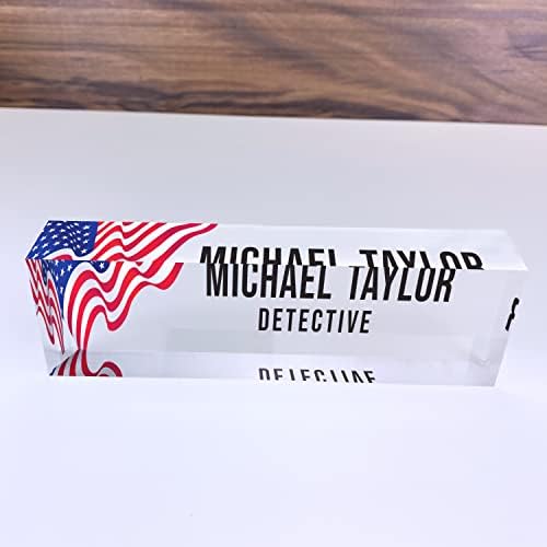 Artblox Office Desk Name Plate Personalized | Custom Name Plates for Desks | Us Flag Design On Clear Acrylic Glass | Office Desk Decor - (8" x 2.5") - Image 4
