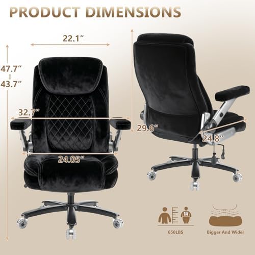 650LBS Fabric Heavy Duty Office Chair with 5D Flip Arms,Comfy Big and Tall Executive Office Desk Chair with Pocket Spring Cushion,High Back Computer Chair with Lumbar Support,Dual Rubber Wheel - Image 3