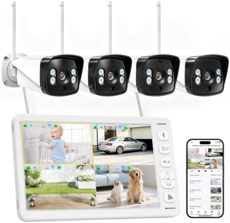 VTimes 4Pcs Smart Home Security Camera System with Monitor,AI Human Dection by VtimesBabyMonitor