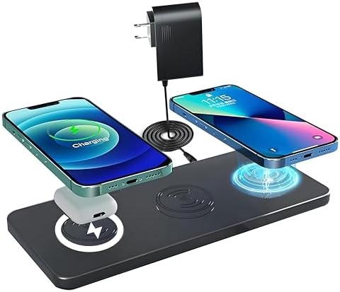 Magnetic Wireless Charger Pad - 3 in 1 Fast Mag-Safe Charging Station for iPhone 17/16/15/14/13/12 Series, AirPods 4/3/2 Pro, 15W Wireless Charging Mat/Pad for Apple Multiple Devices(with Adapter) by JEMakeITSimple