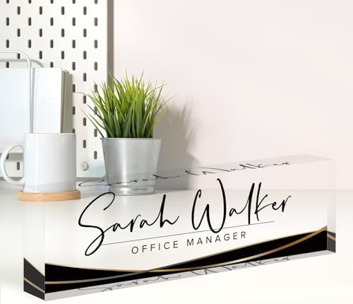 Custom Name Plate for Desk, Desk Name Plate Personalized, Office Decor for Women Men, Acrylic Desktop Accessories, Office Appreciation Gifts for Boss Social Workers Nurse Teacher Employee (Black Stripe) by Spricoz