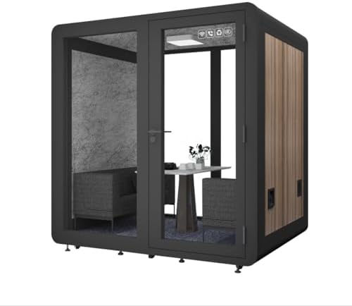 Mobile Soundproof Office Pod for 4–6 People – Portable Acoustic Meeting Room with Ventilation Fan, Lighting, USB Ports & Wheels, Black by Unknown