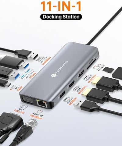 USB C Docking Station Dual HDMI Adapter, 11 in 1 Multi Display Docking Station Dual Monitor with 2 HDMI, VGA, 100W PD, 4 USB, USB C Hub Multiport Dongle Compatible with MacBook/Dell/HP/Lenovo Laptops - Image 2