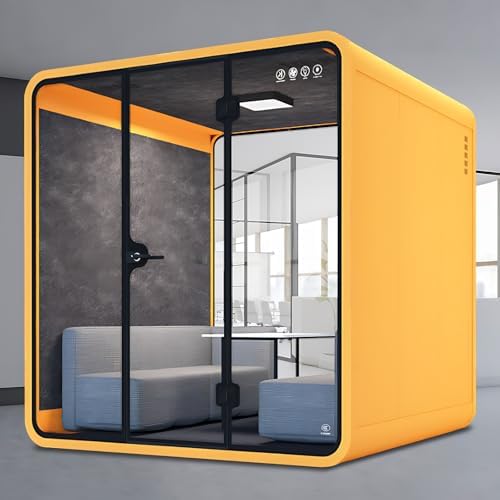 Modern Office Pod Booth 86IN (Honeycomb Aluminum Panel)(Reduce The Sound by 30-40 Decibels) Curved Corner Design,Central Lighting,for Meeting,Large Instrument Practice Room by X-Comfot