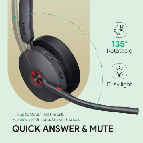 Yealink BH74 with Stand ANC Wireless Headset with Microphone for PC, Bluetooth Headset Noise Cancelling with 6 AI Mic, 32H Talk Time&Mute Button, Microsoft Teams Premium Open Office Certified for Work - Image 6