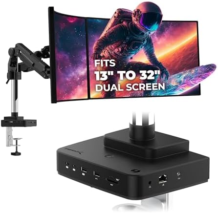 SABRENT Thunderbolt 4 Docking Station with Monitor Desk Mount, Gas-Lift Arm, 4 USB Ports, UHS-II Card Reader, Gigabit Ethernet, HDMI, DisplayPort, 8K/4K, VESA Mount for Monitors up to 32” (DS-T4WA) by SABRENT