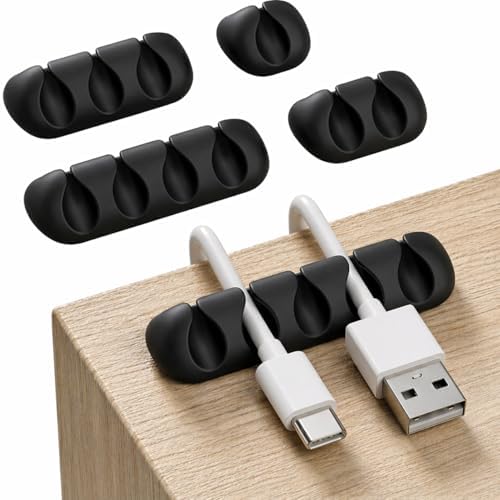 Cord Organizer for Desk, Nightstand Cable Holder, 5 Pack, Multislot, Black by GLUIT