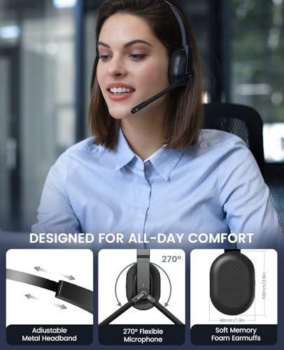 EKSA H5SE Bluetooth Headset, Wireless Headset with Microphone ENC Noise Cancellation [45hrs Playtime & 33ft Range], Wireless Business Headphones for Office/HomeOffice/Remote Work/Call Center - Image 5