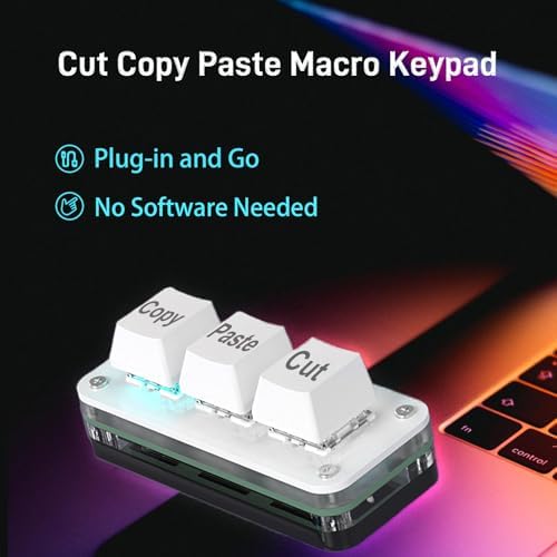 Copy Keyboard, Cut Copy Paste Keypad, One Handed Macro Keypad, Programmable Mechanical Keyboard for Working and Gaming, Shortcut Keyboard for PC, MAC, Laptop (White) - Image 2