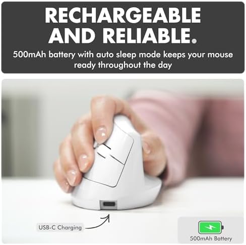 X9 Performance Wireless Vertical Ergonomic Mouse - (BT + 2.4Ghz) - Click in Comfort - Up to 4000 DPI, 6 Button, Rechargeable - Bluetooth Ergonomic Vertical Mouse Wireless - for Mac and PC - White - Image 7