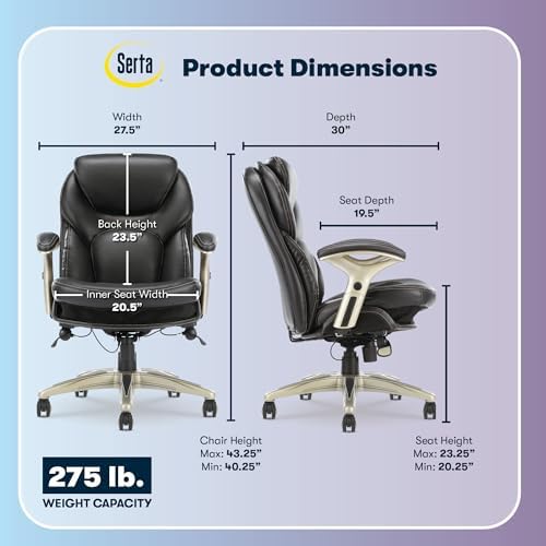 Serta Ergonomic Home Office Chair Pivot Lumbar Support, Leather Desk Chair - Image 3