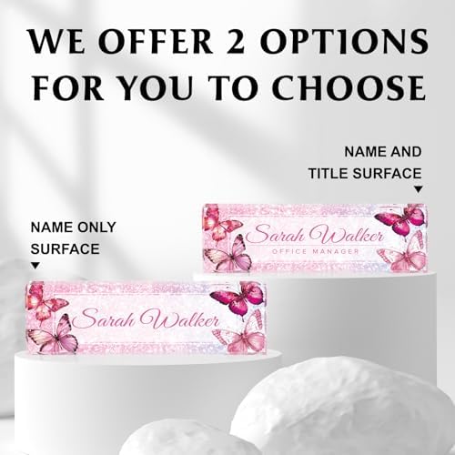 Custom Name Plate for Desk - Desk Name Plate Personalized - Acrylic Office Desk Accessories - Appreciation Gifts for Coworkers Employee Teacher Staff Boss - Office Decor for Women (Pink Butterfly B) - Image 2