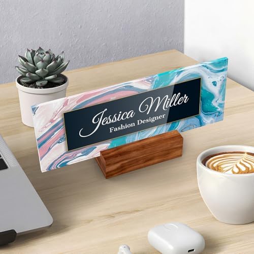 Personalized Acrylic Desk Name Plate with Walnut Wood Base - Image 2