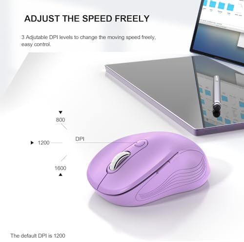 WisFox 2.4G Wireless Mouse for Laptop, Ergonomic Computer Mouse with USB Receiver and Type-C Adapter, 3 Adjustable Levels DPI, 6 Button Mice (Lilac) - Image 3