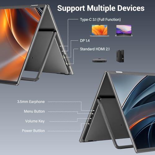 InnoView 18.5" Dual Portable Monitor 100Hz 2K 2560x1440P 100% sRGB Foldable & Stackable Design with 315° Screen Adjustment | DP/USB-C/HDMI, Second Monitor for Laptop, Mac, Windows - Image 5